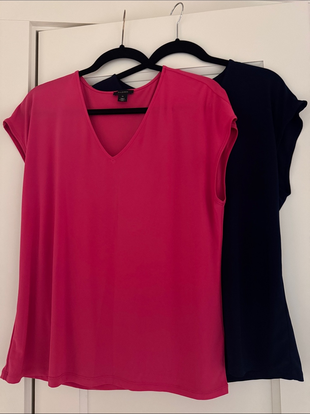 Set of 2 Halogen V-Neck Cap Sleeve Blouses- Pink and Navy